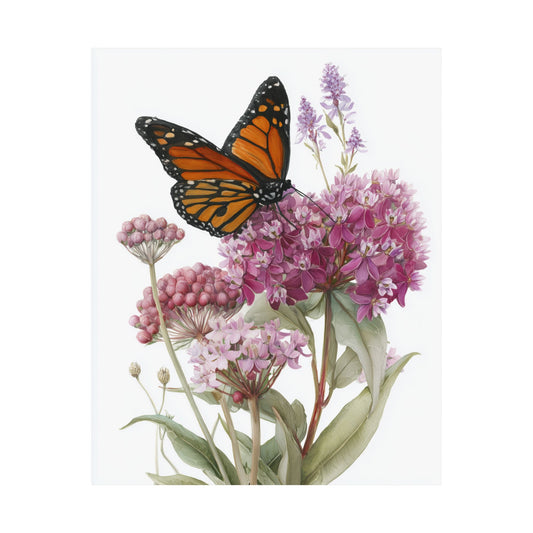 Butterfly & Wildflower Matte Poster — Monarch on Pink Blooms, Botanical Wall Art